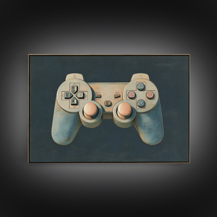 Neon Game Controller Icon on Black Background Canvas Print, Basement Art, Cocktail Art, Living Room Decor, Fine Art, Retreat, BAS-3x2-49