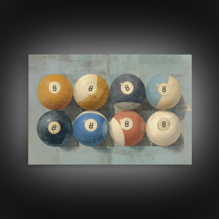 Bold Billiards Eight Ball Composition Canvas Print, Basement Art, First Home Gift, Living Room Decor, Fine Art, Retreat, BAS-3x2-56