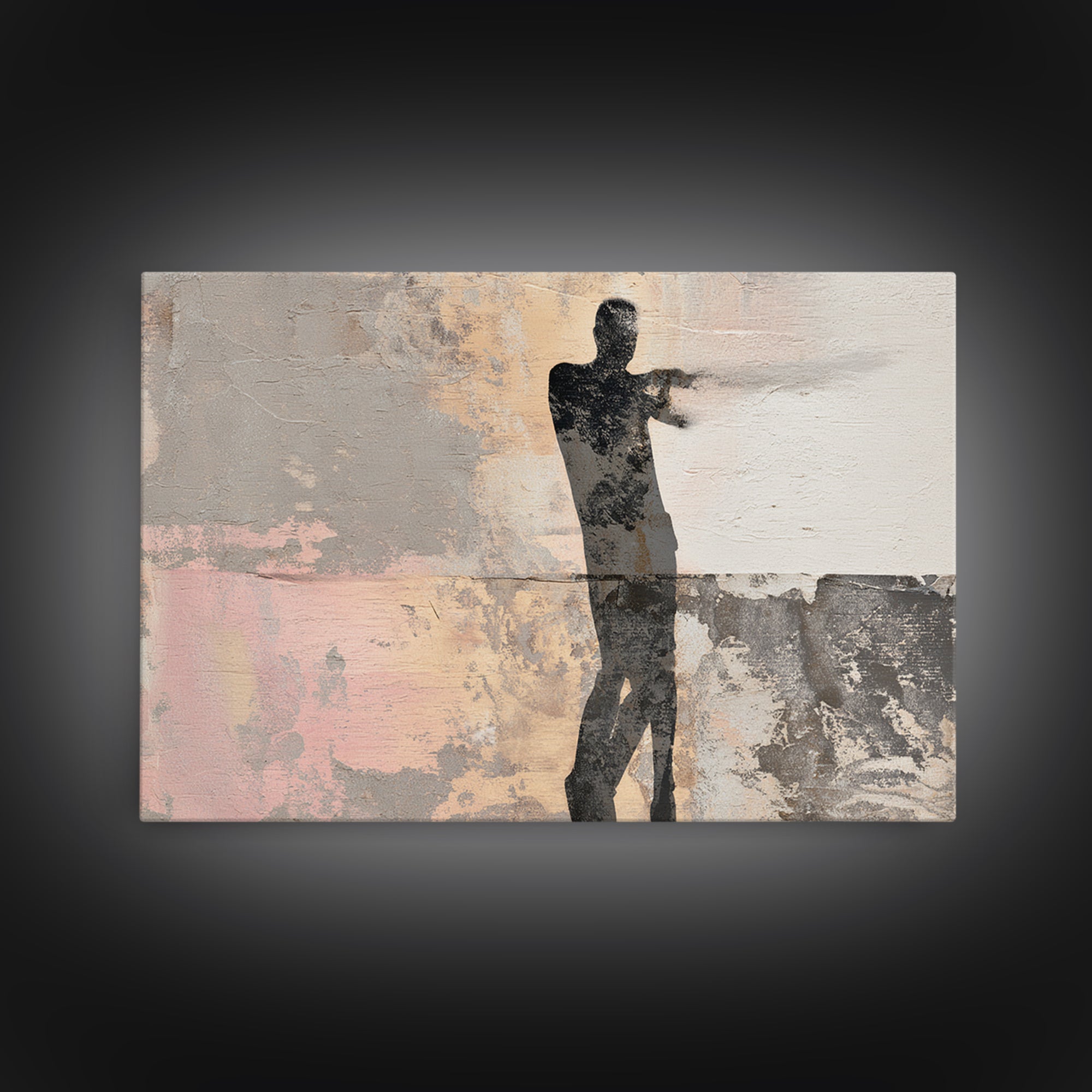 Large Monochrome Sports Action Figure Silhouette Canvas Print, Basement Art, Neutral Decor, Living Room Decor, Retreat, BAS-3x2-68