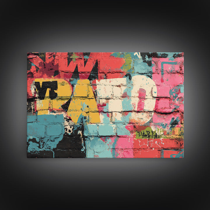 Urban Brick Graffiti Panel Framed Canvas Print, Basement Art, Minimalist Decor, Living Room Decor, Fine Art, Retreat, BAS-3x2-99