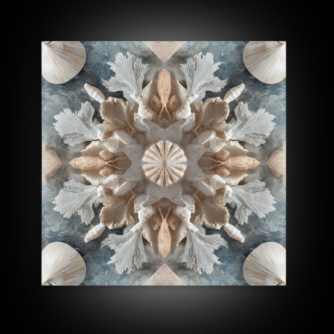 Coral and Shell Arrangement Framed Canvas Print, Bathroom Art, Bathroom Decor, Fine Art, Spa, Bathroom Accessories, Modern Art, BAT-1x1-11