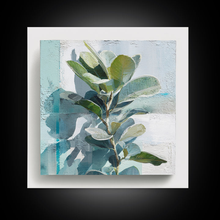 Sunlit Window Plant Shadow on Plaster Canvas Print, Bathroom Art, Dog Portrait, Bathroom Decor, Spa, Minimalist Wall Art, BAT-1x1-18