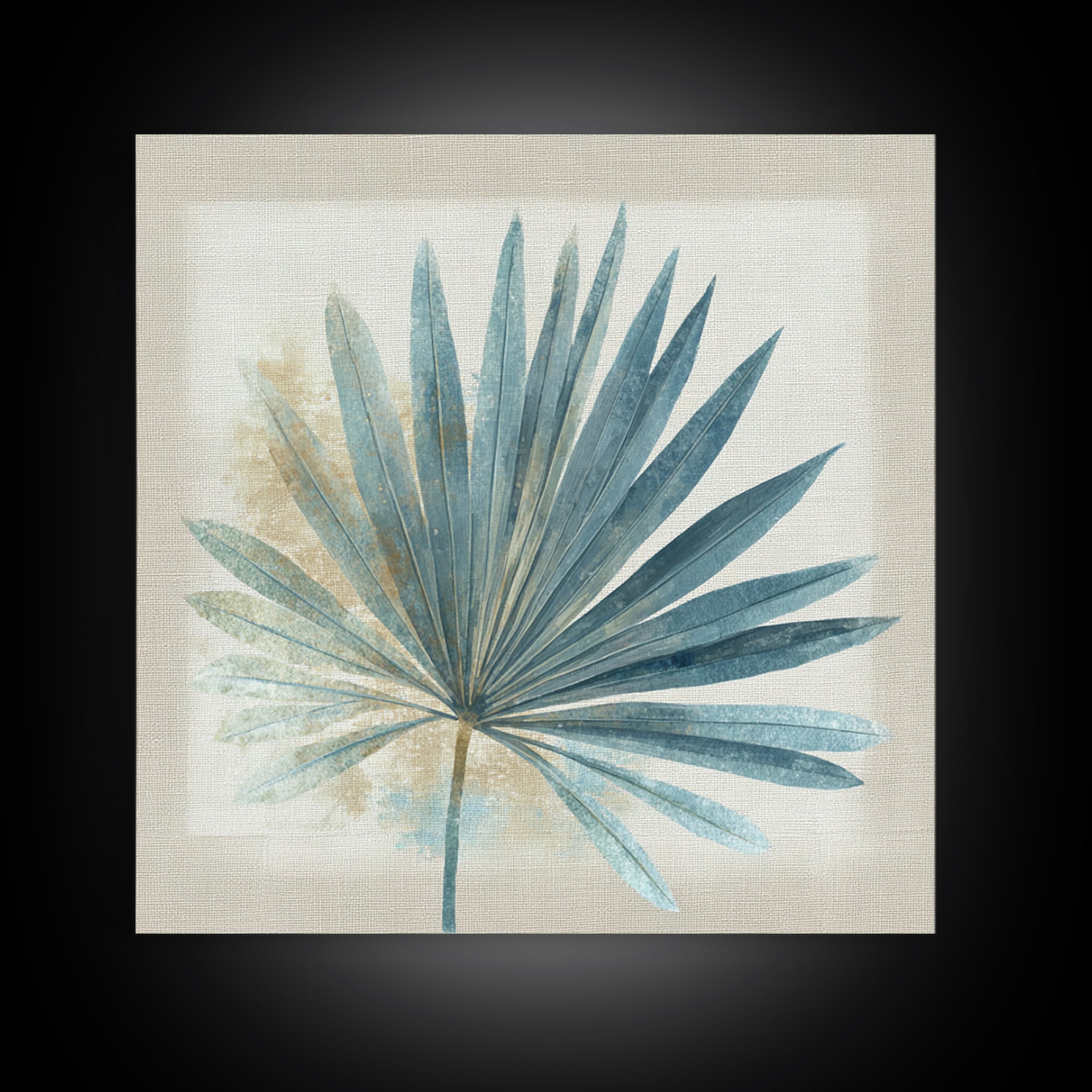 Simple Palm Frond on Off White Linen Canvas Print, Bathroom Art, Bathroom Decor, Abstract Art, Spa, Modern Wall Art, BAT-1x1-23