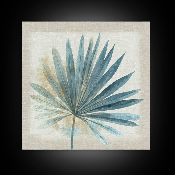 Simple Palm Frond on Off White Linen Canvas Print, Bathroom Art, Bathroom Decor, Abstract Art, Spa, Modern Wall Art, BAT-1x1-23