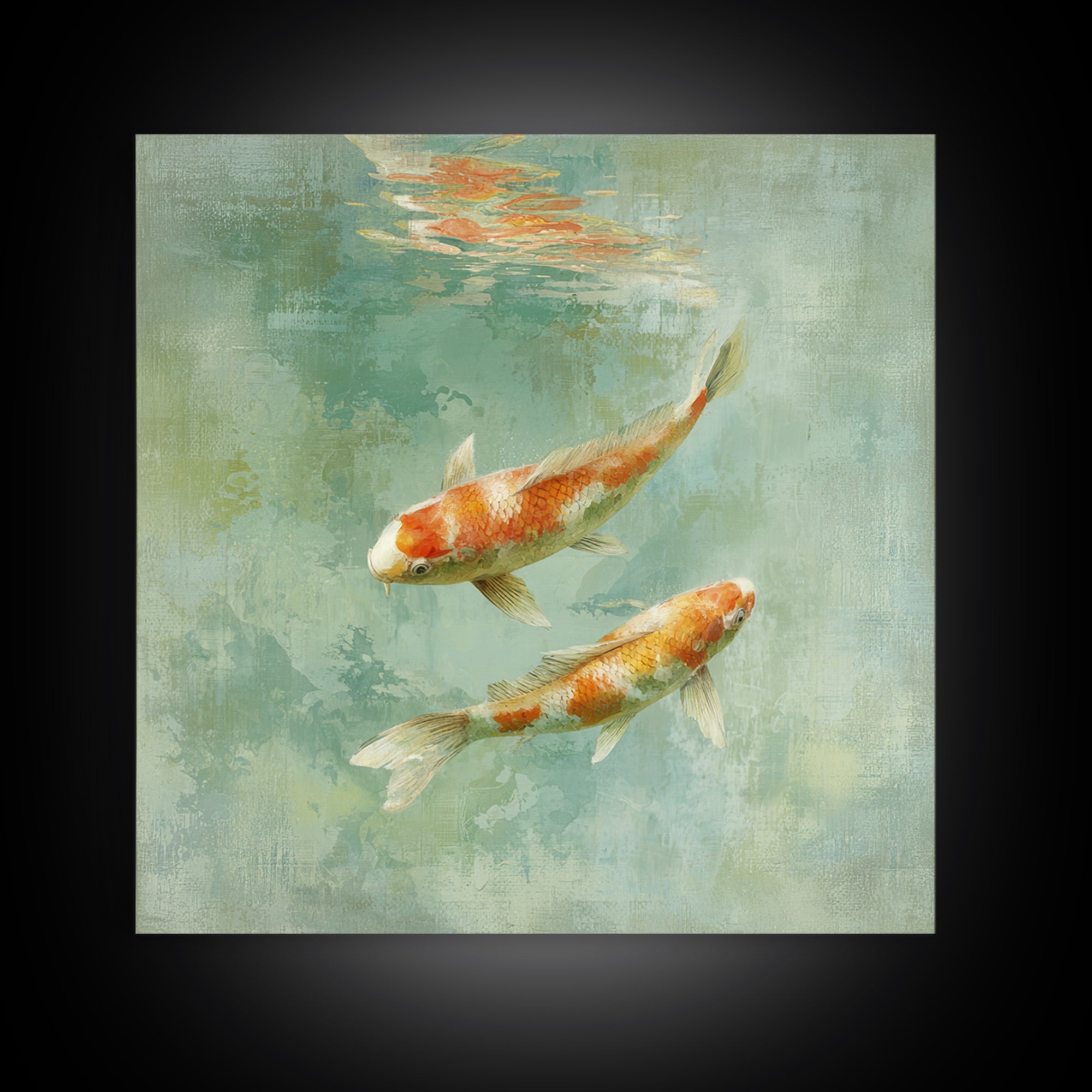 Minimal Koi Fish Swimming Through Clear Water Framed Canvas Print, Bathroom Art, Gallery Decor, Bathroom Decor, Fine Art, Spa, BAT-1x1-32