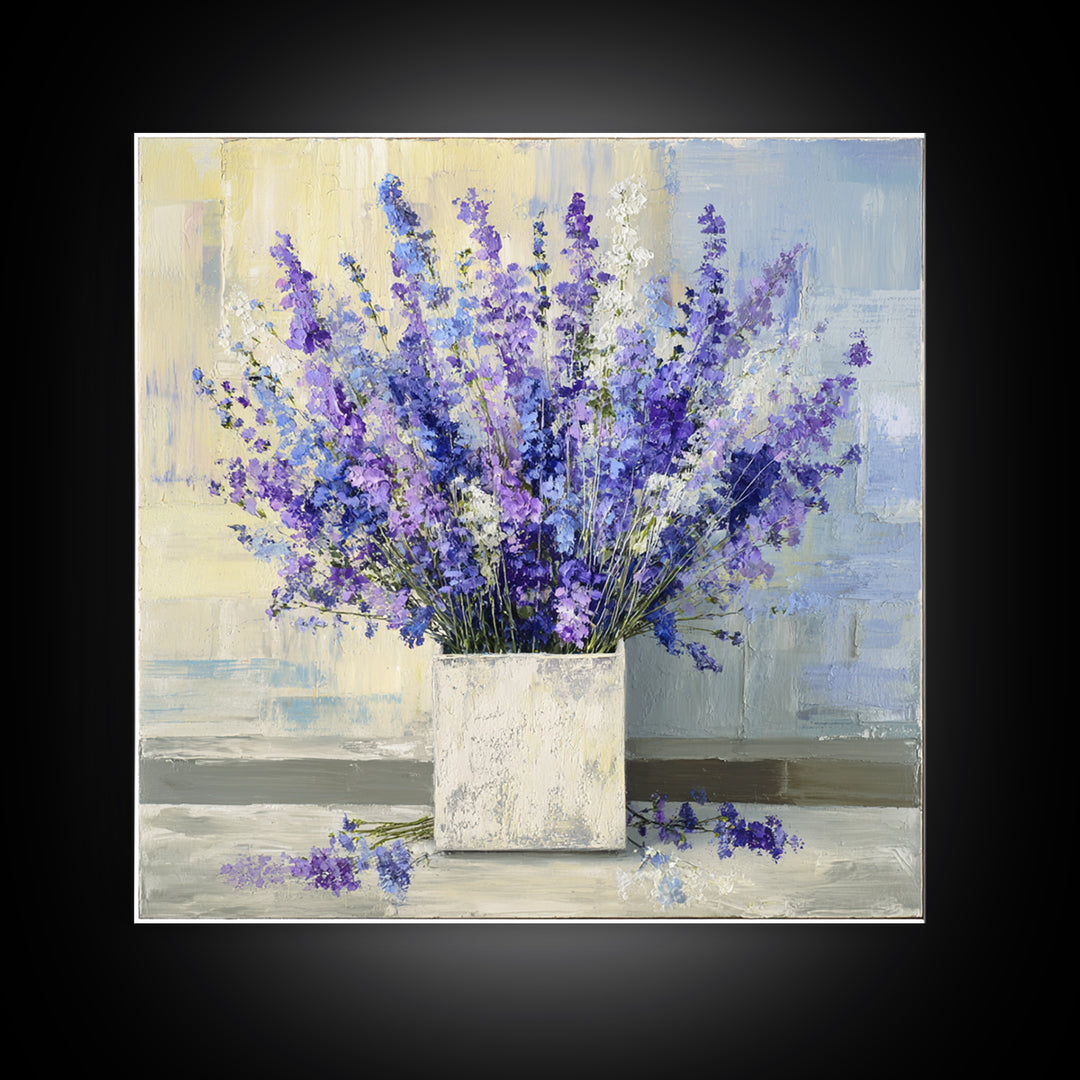 Lavender Sprigs in a Ceramic Vase Canvas Print, Bathroom Art, Bathroom Wall Art, Bathroom Decor, Watercolor Art, Spa, BAT-1x1-36