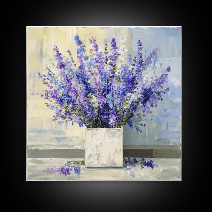 Lavender Sprigs in a Ceramic Vase Canvas Print, Bathroom Art, Bathroom Wall Art, Bathroom Decor, Watercolor Art, Spa, BAT-1x1-36