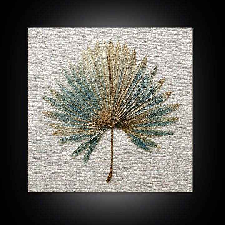 Simple Palm Frond on Off White Linen Framed Canvas Print, Bathroom Art, Dog Portrait, Bathroom Decor, Spa, Minimalist Wall Art, BAT-1x1-47