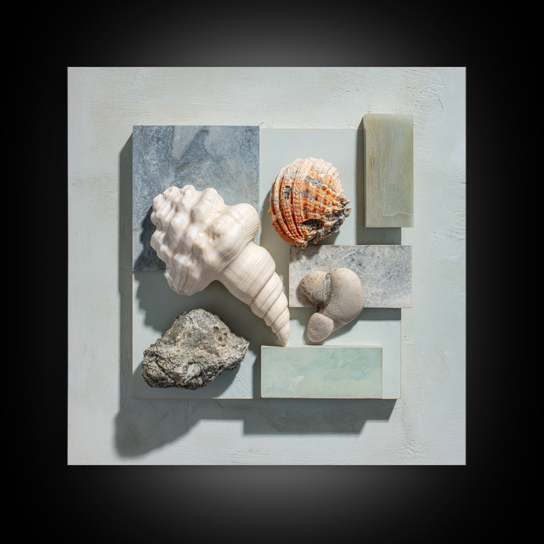 Coral and Shell Arrangement Canvas Print, Bathroom Art, Funny Bathroom Art, Bathroom Decor, Fine Art, Spa, Art Print, BAT-1x1-59