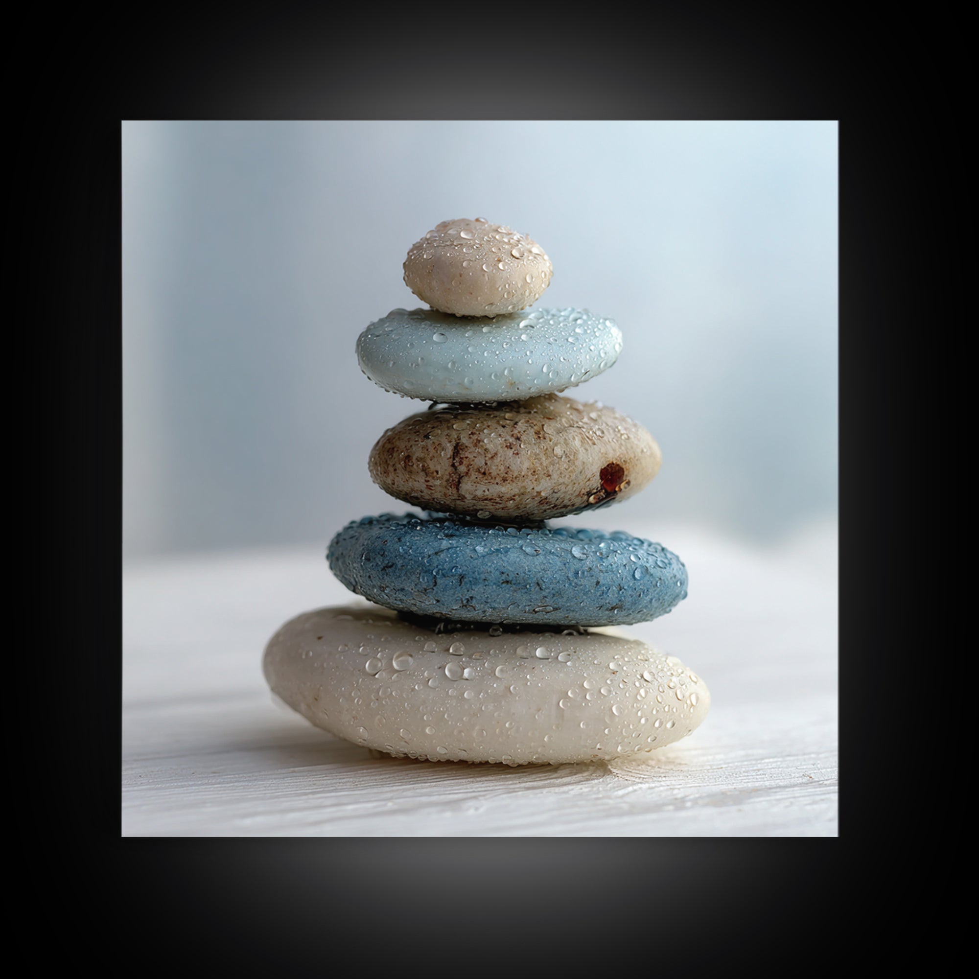 Monochrome Pebble Stack Framed Canvas Print, Bathroom Art, Bathroom Art Decor, Bathroom Decor, Oil Painting, Spa, Boho Decor, BAT-1x1-61