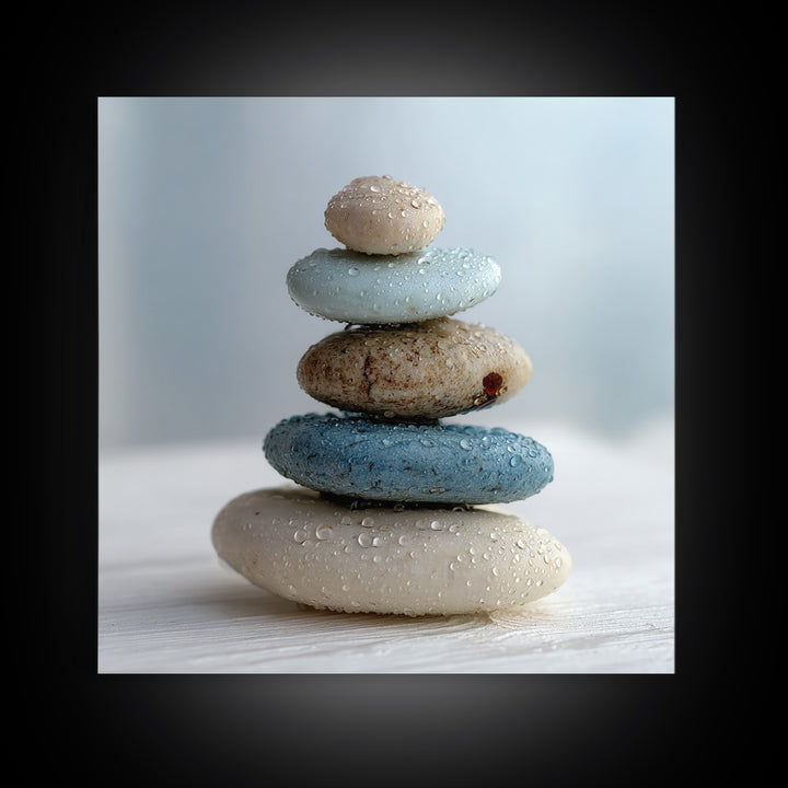 Monochrome Pebble Stack Framed Canvas Print, Bathroom Art, Bathroom Art Decor, Bathroom Decor, Oil Painting, Spa, Boho Decor, BAT-1x1-61