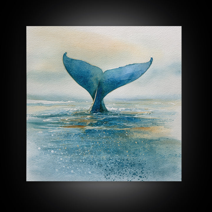 Watercolor Whale Tail Framed Canvas Print, Bathroom Art, Halloween Art, Bathroom Decor, Oil Painting, Spa, Textured Painting, BAT-1x1-63