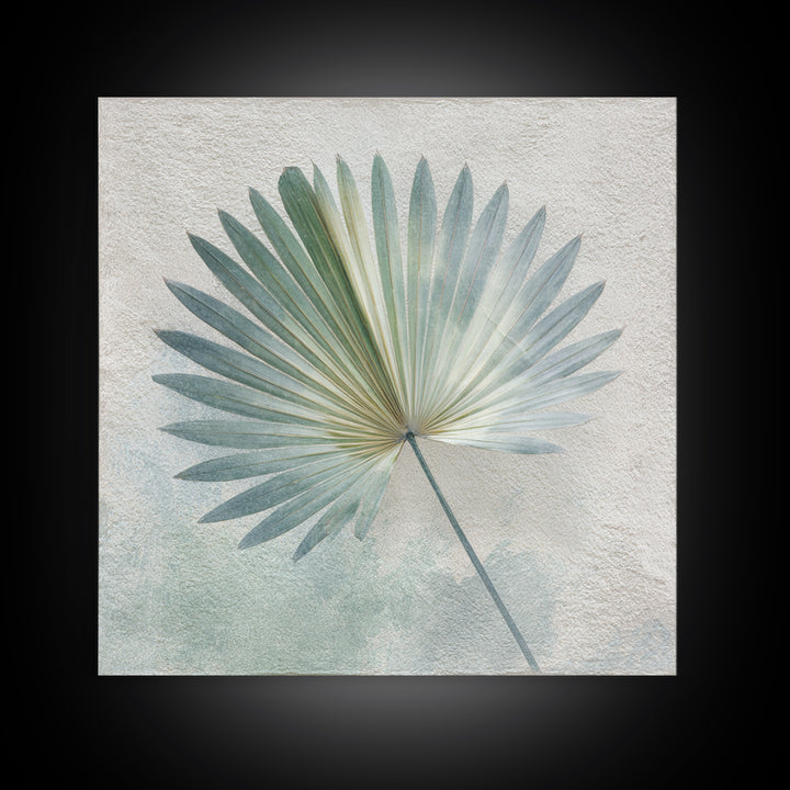 Simple Palm Frond on Off White Linen Framed Canvas Print, Bathroom Art, Bathroom Art Decor, Bathroom Decor, Abstract Art, Spa, BAT-1x1-71