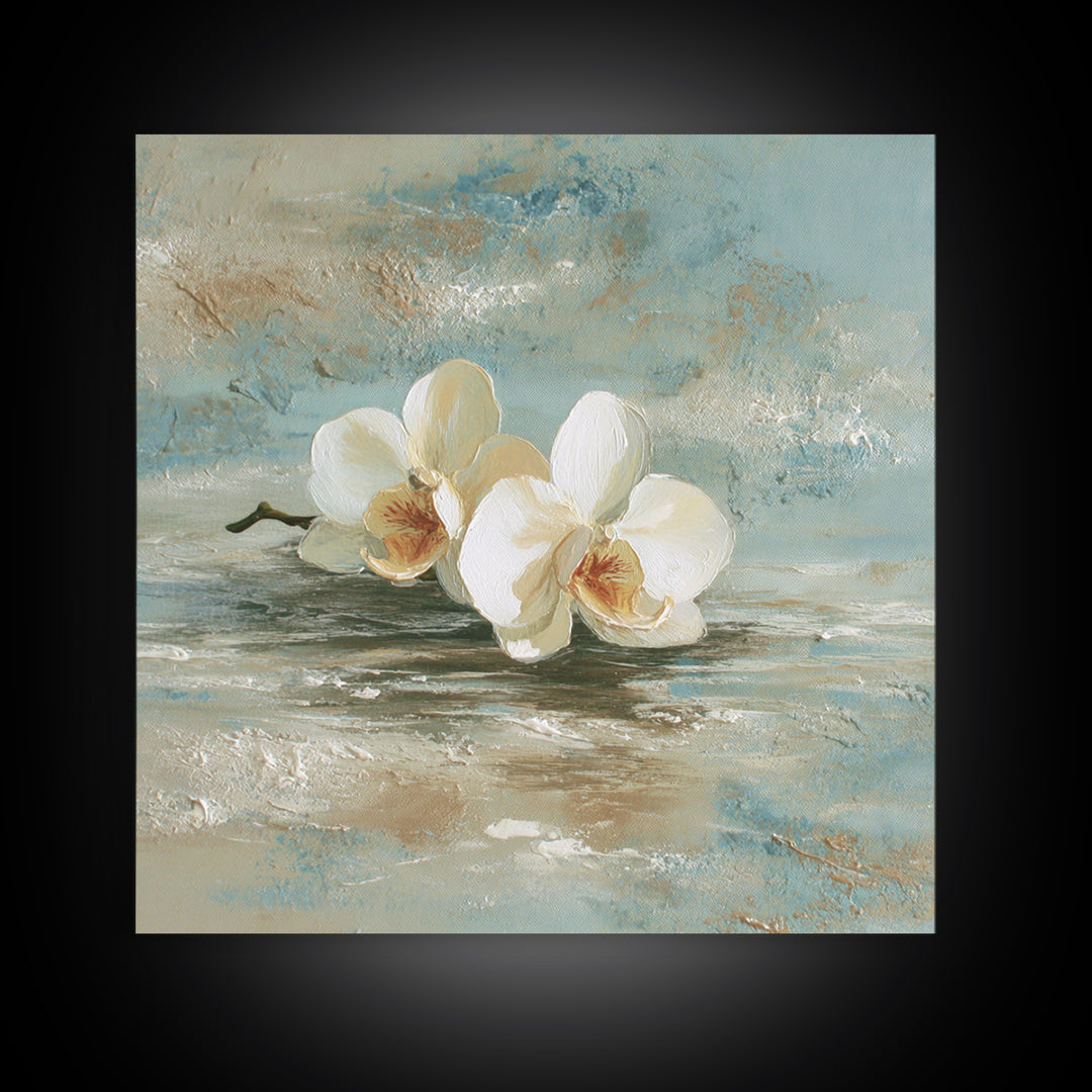 White Orchid on Warm Stone Background Canvas Print, Bathroom Art, Bathroom Art Decor, Bathroom Decor, Fine Art, Spa, Boho Decor, BAT-1x1-76