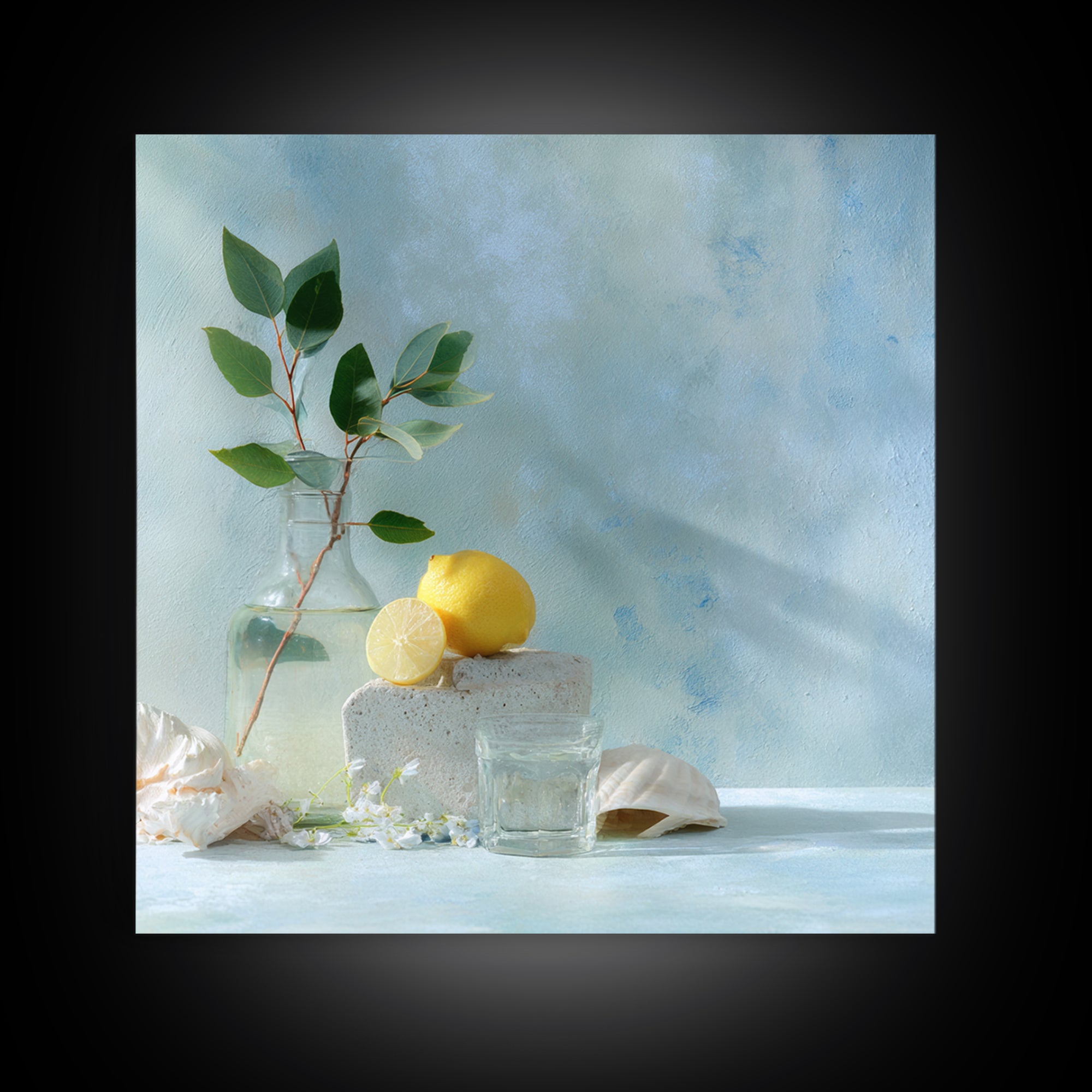 Lemon and Botanical Still Life Framed Canvas Print, Bathroom Art, Funny Bathroom Art, Bathroom Decor, Fine Art, Spa, Art Print, BAT-1x1-78