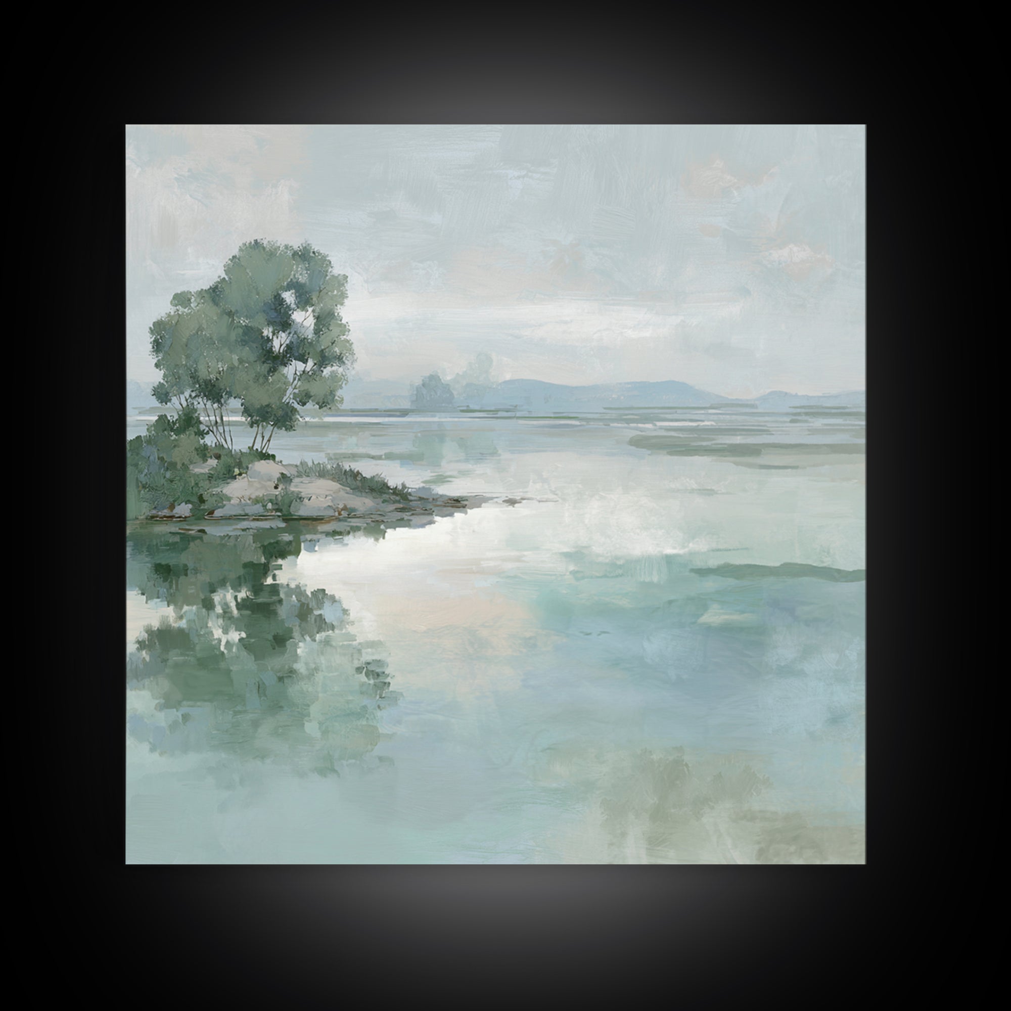 Misty Lake Scene Canvas Print, Bathroom Art, Fine Art Print, Bathroom Decor, Oil Painting, Spa, Poster, Digital Art, Printable, BAT-1x1-81