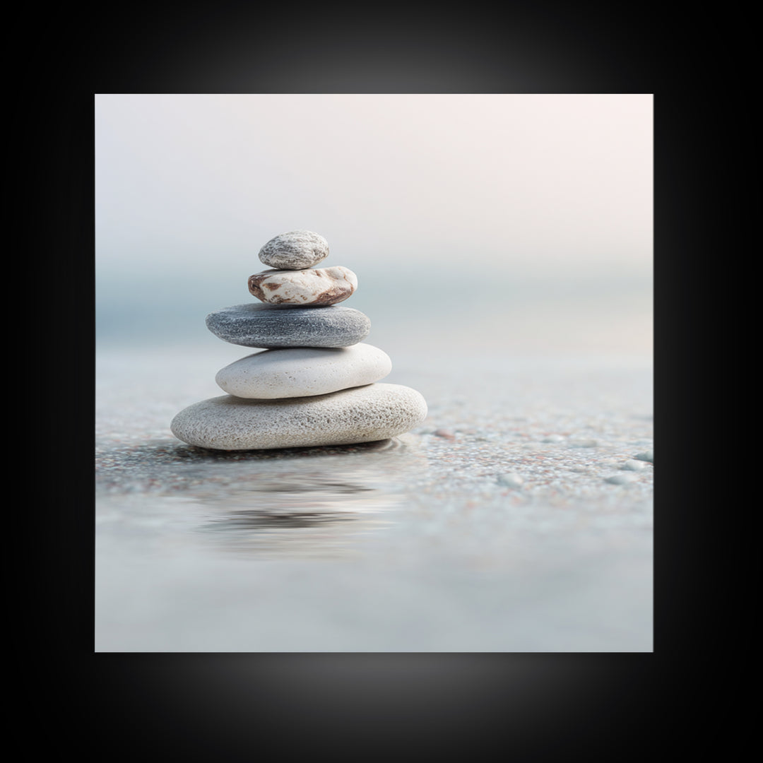Monochrome Pebble Stack Canvas Print, Bathroom Art, Bathroom Print, Bathroom Decor, Fine Art, Spa, Minimalist Decor, BAT-1x1-85