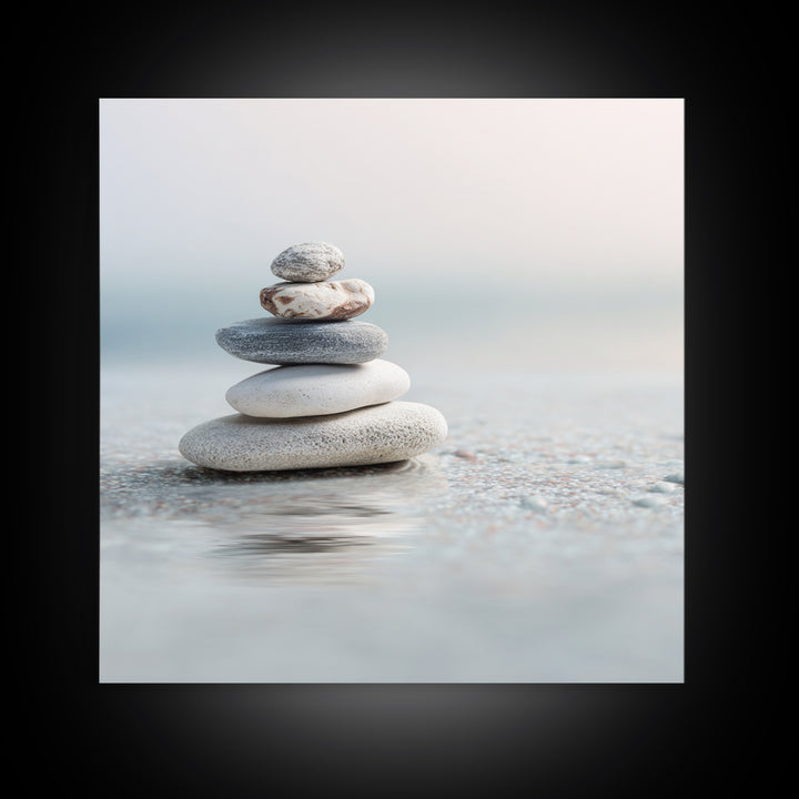 Monochrome Pebble Stack Canvas Print, Bathroom Art, Bathroom Print, Bathroom Decor, Fine Art, Spa, Minimalist Decor, BAT-1x1-85