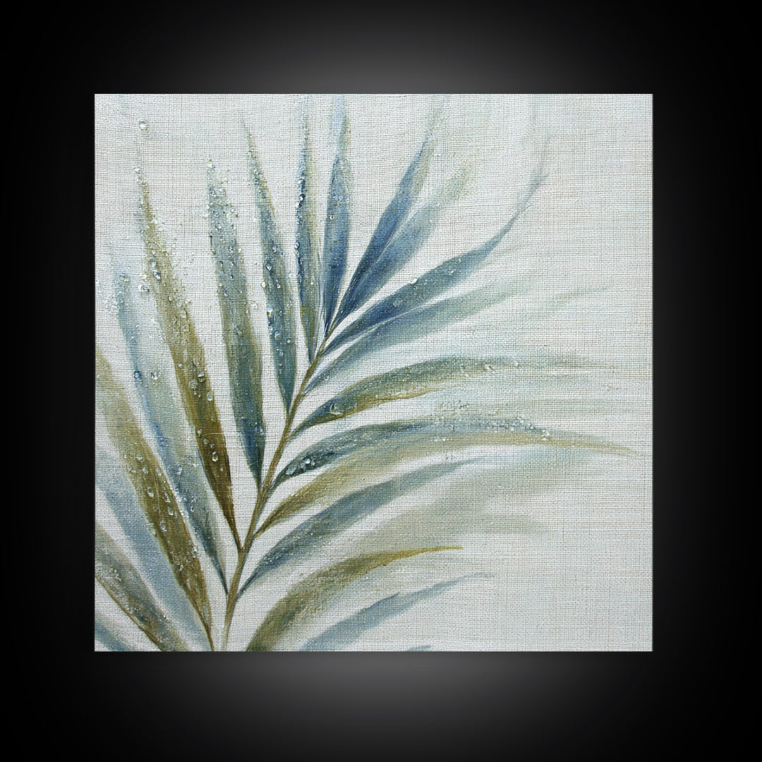 Simple Palm Frond on Off White Linen Canvas Print, Bathroom Art, Bathroom Print, Bathroom Decor, Abstract Art, Spa, BAT-1x1-95