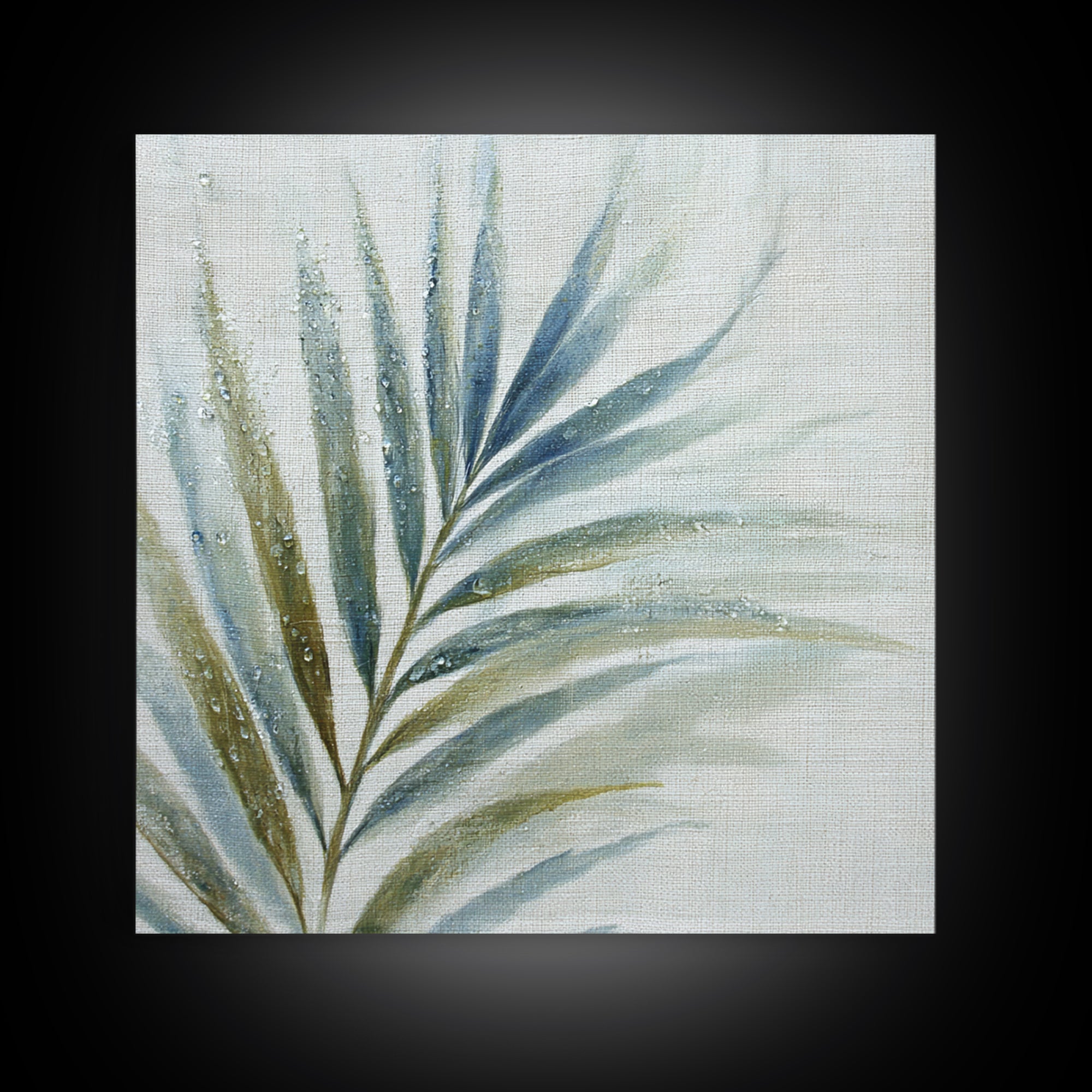 Simple Palm Frond on Off White Linen Canvas Print, Bathroom Art, Bathroom Print, Bathroom Decor, Abstract Art, Spa, BAT-1x1-95