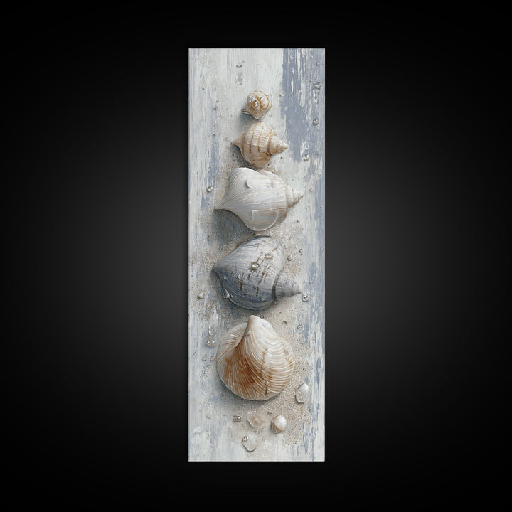 Minimal Seashell Still Life on Pale Sand Framed Canvas Print, Bathroom Art, Statement Artwork, Bathroom Decor, Abstract Art, BAT-1x3-15