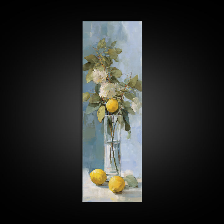 Lemon and Botanical Still Life Canvas Print, Bathroom Art, Bathroom Accessories, Bathroom Decor, Oil Painting, Spa, BAT-1x3-18