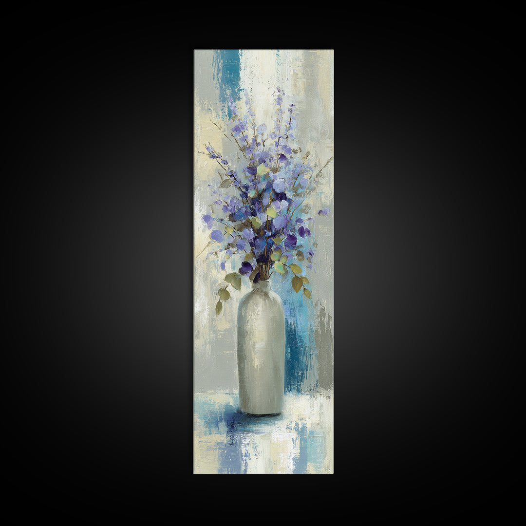Lavender Sprigs in a Ceramic Vase Framed Canvas Print, Bathroom Art, Gallery Decor, Bathroom Decor, Spa, Minimalist Decor, BAT-1x3-24