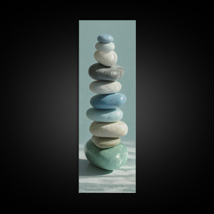 Monochrome Pebble Stack Canvas Print, Bathroom Art, Textured Painting, Bathroom Decor, Fine Art, Spa, Bathroom Wall Art, BAT-1x3-25