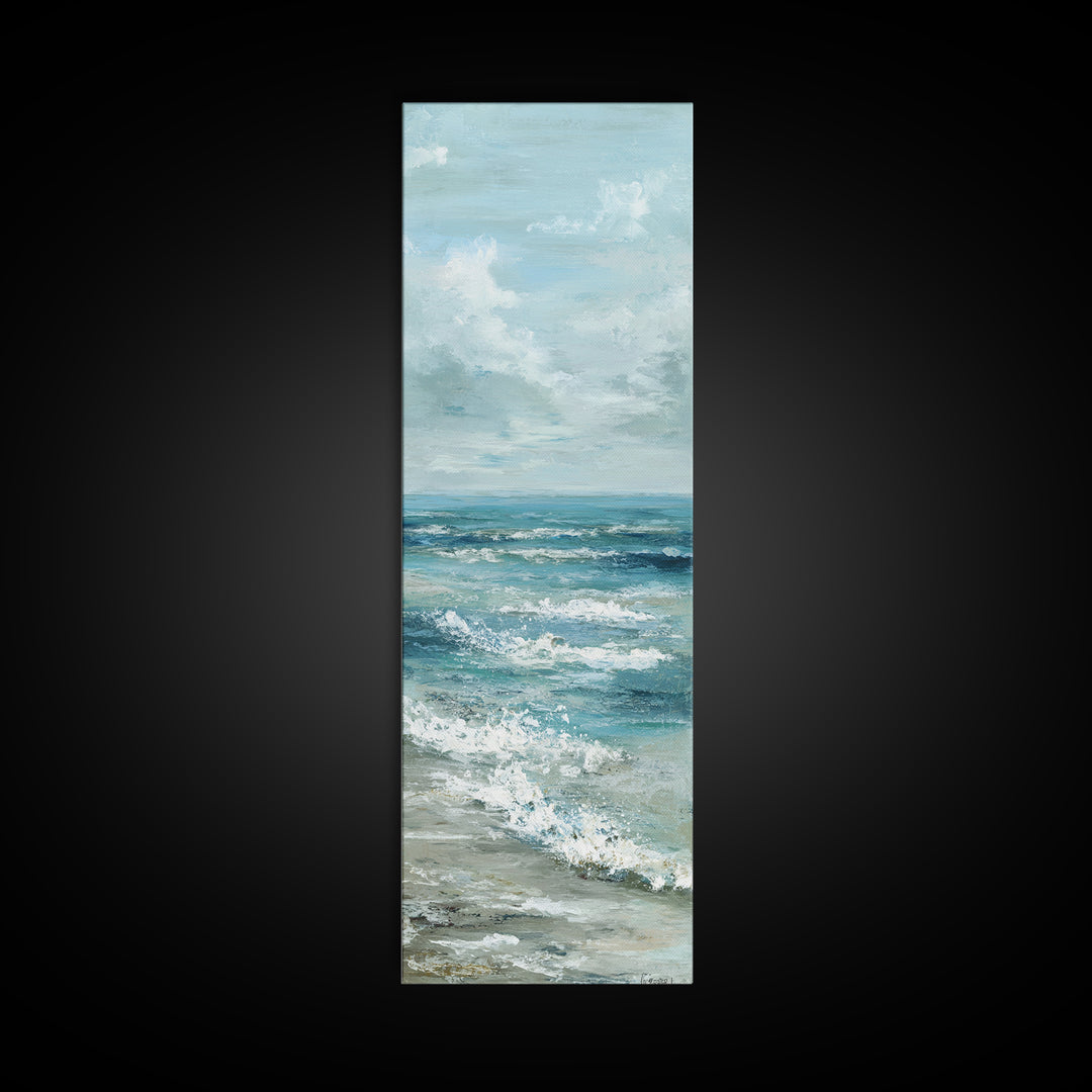 Calming Blue Ocean Wave Study Canvas Print, Bathroom Art, Halloween Art, Bathroom Decor, Oil Painting, Spa, Textured Painting, BAT-1x3-37