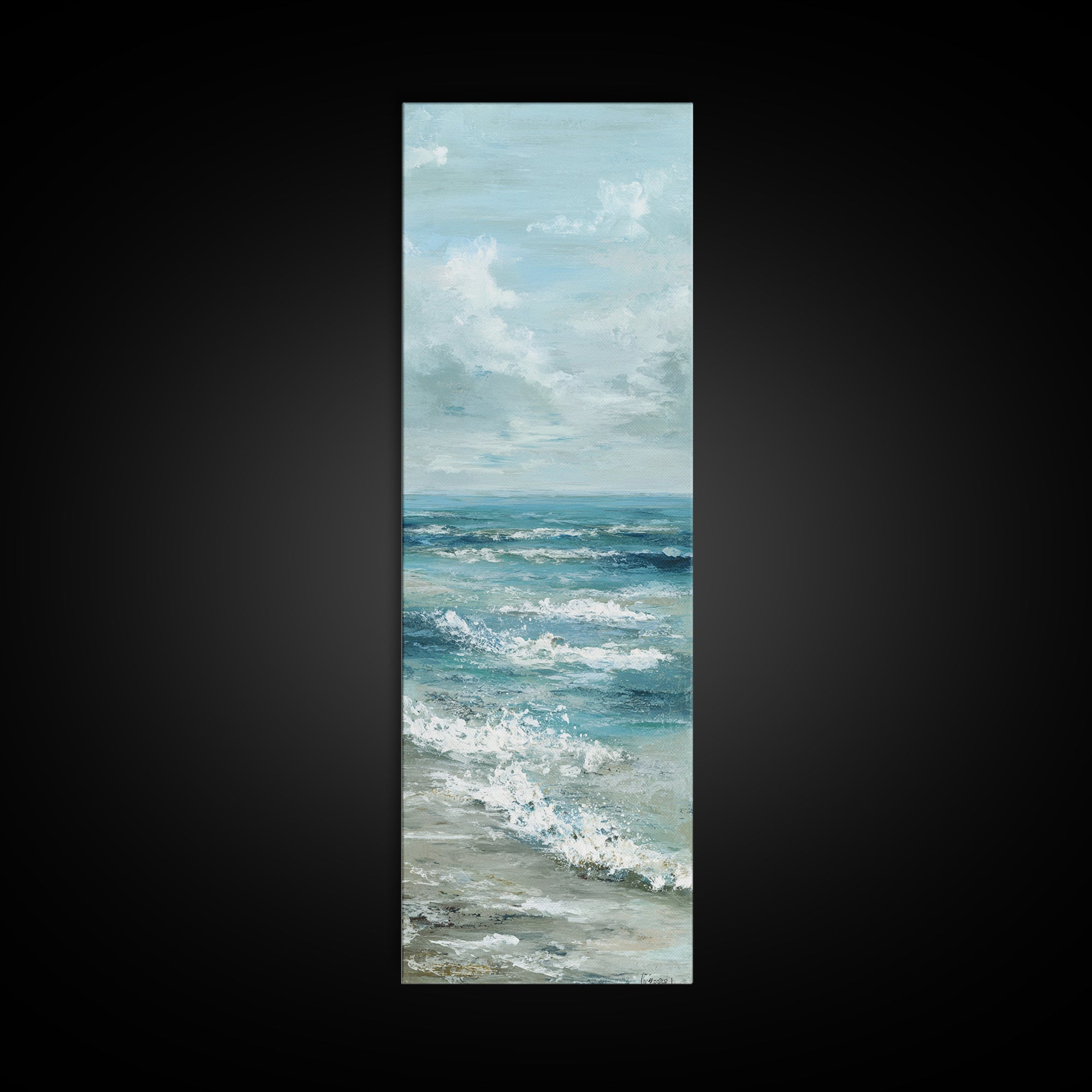 Calming Blue Ocean Wave Study Canvas Print, Bathroom Art, Halloween Art, Bathroom Decor, Oil Painting, Spa, Textured Painting, BAT-1x3-37
