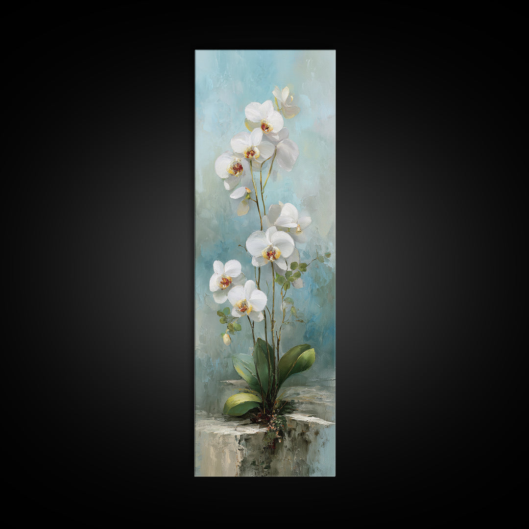 White Orchid on Warm Stone Background Canvas Print, Bathroom Art, Room Decor, Bathroom Decor, Spa, Custom Pet Portrait, BAT-1x3-40