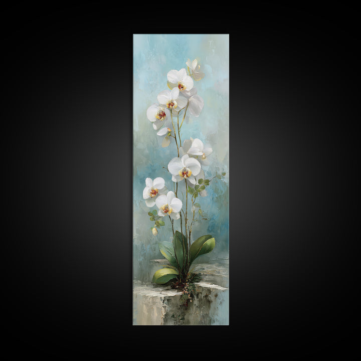 White Orchid on Warm Stone Background Canvas Print, Bathroom Art, Room Decor, Bathroom Decor, Spa, Custom Pet Portrait, BAT-1x3-40