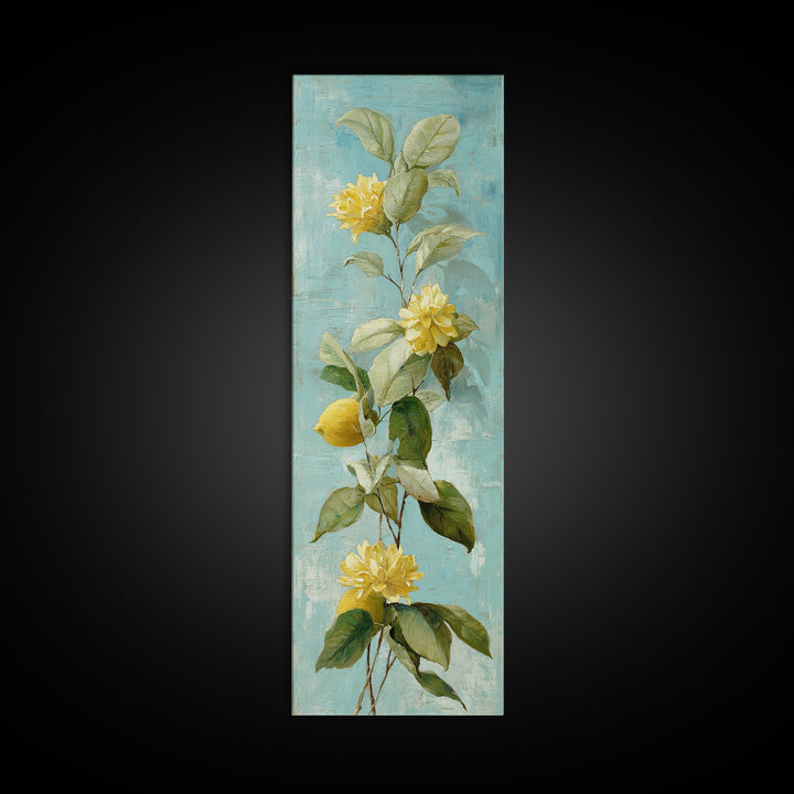 Lemon and Botanical Still Life Canvas Print, Bathroom Art, Bathroom Accessories, Bathroom Decor, Oil Painting, Spa, BAT-1x3-42
