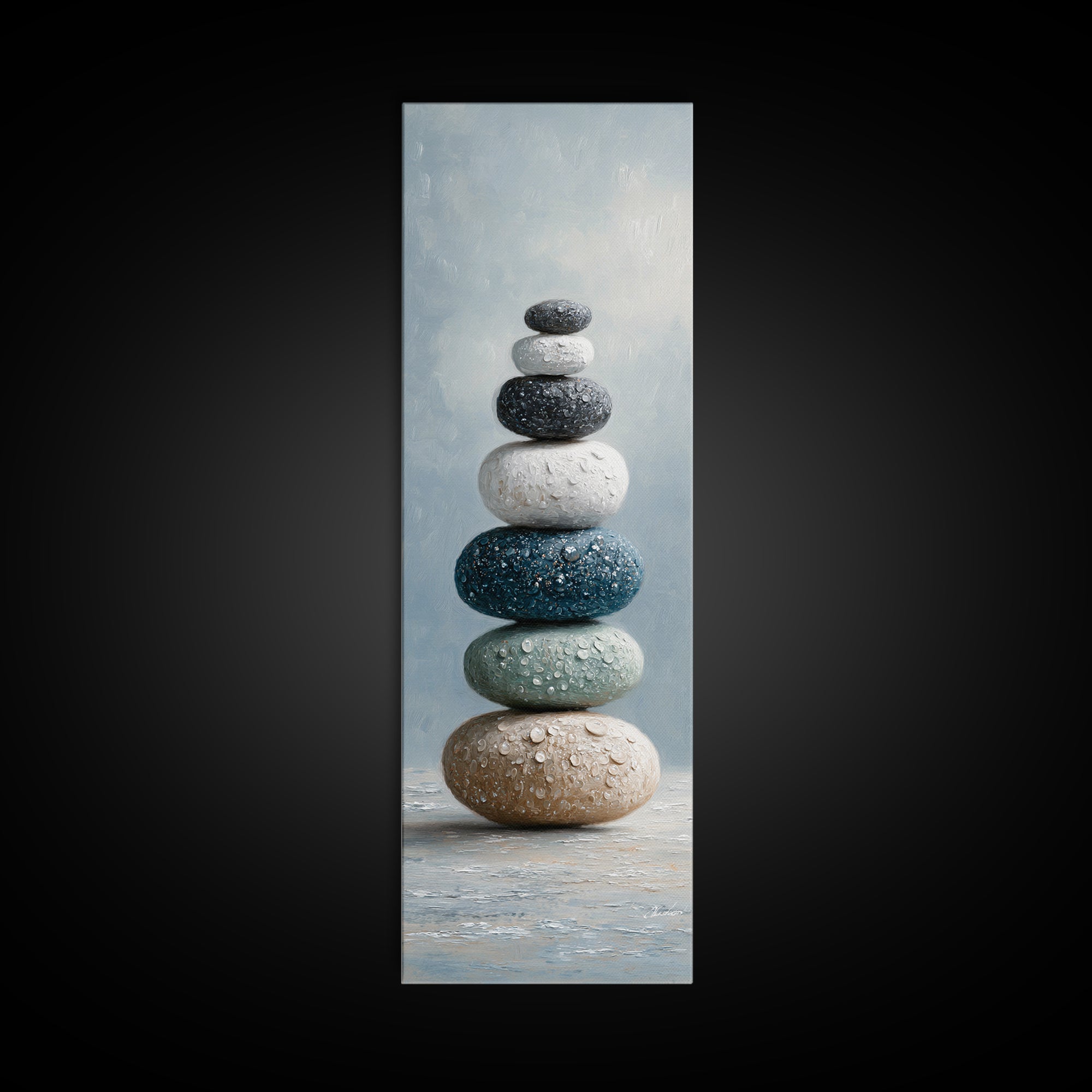 Monochrome Pebble Stack Canvas Print, Bathroom Art, Modern Wall Art, Bathroom Decor, Fine Art, Spa, Wall Decor, Neutral Decor, BAT-1x3-49
