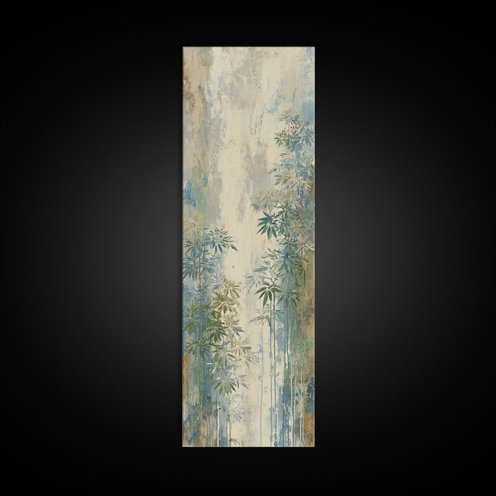 Sunlit Window Plant Shadow on Plaster Framed Canvas Print, Bathroom Art, Modern Wall Art, Bathroom Decor, Oil Painting, Spa, BAT-1x3-54