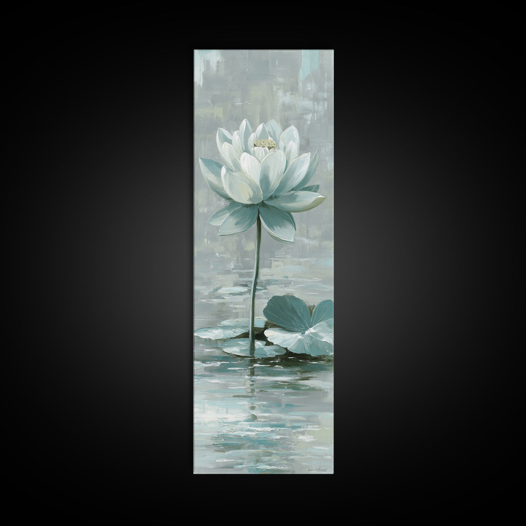 Lotus Flower Floating on Calm Water Canvas Print, Bathroom Art, Contemporary Art, Bathroom Decor, Spa, Framed Wall Art, BAT-1x3-56