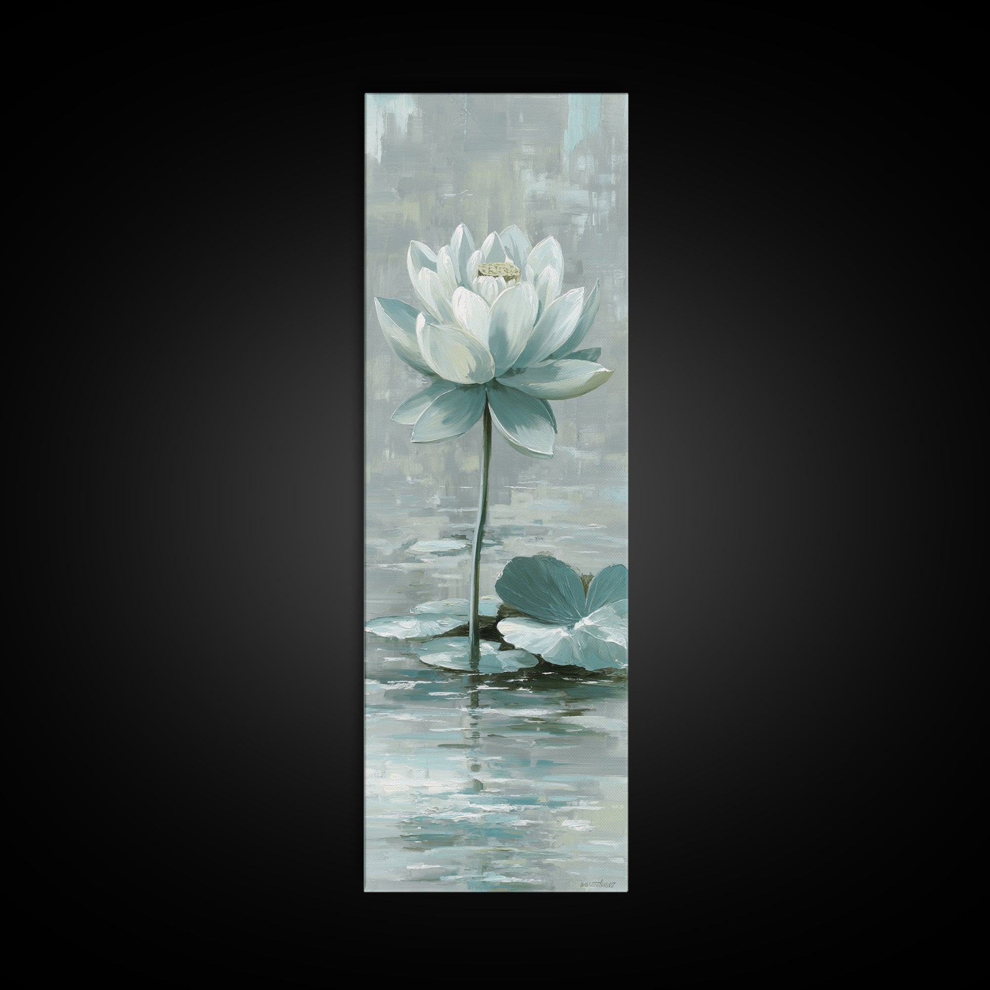 Lotus Flower Floating on Calm Water Canvas Print, Bathroom Art, Contemporary Art, Bathroom Decor, Spa, Framed Wall Art, BAT-1x3-56
