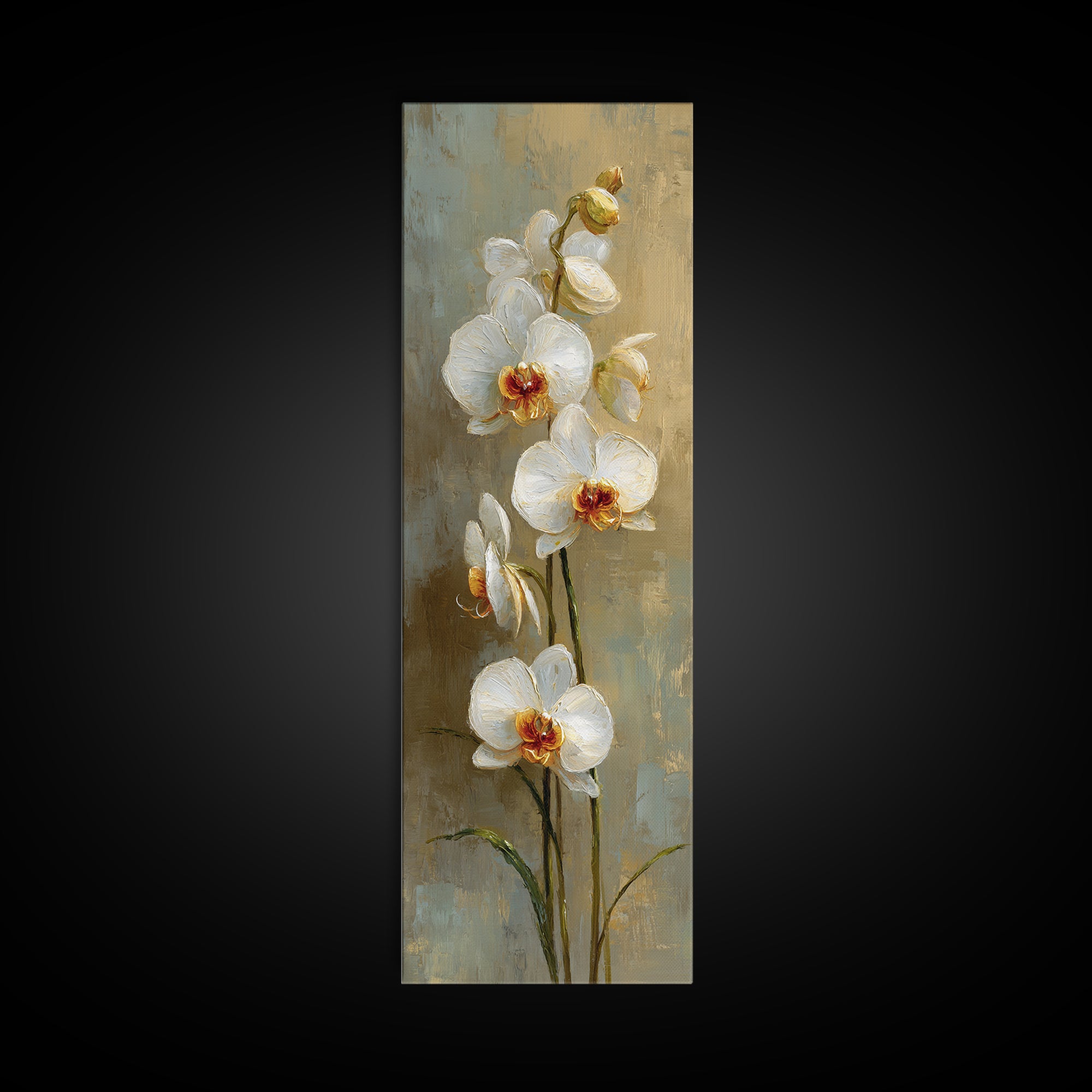 White Orchid on Warm Stone Background Framed Canvas Print, Bathroom Art, Home Decor, Bathroom Decor, Spa, Canvas Wall Art, BAT-1x3-64