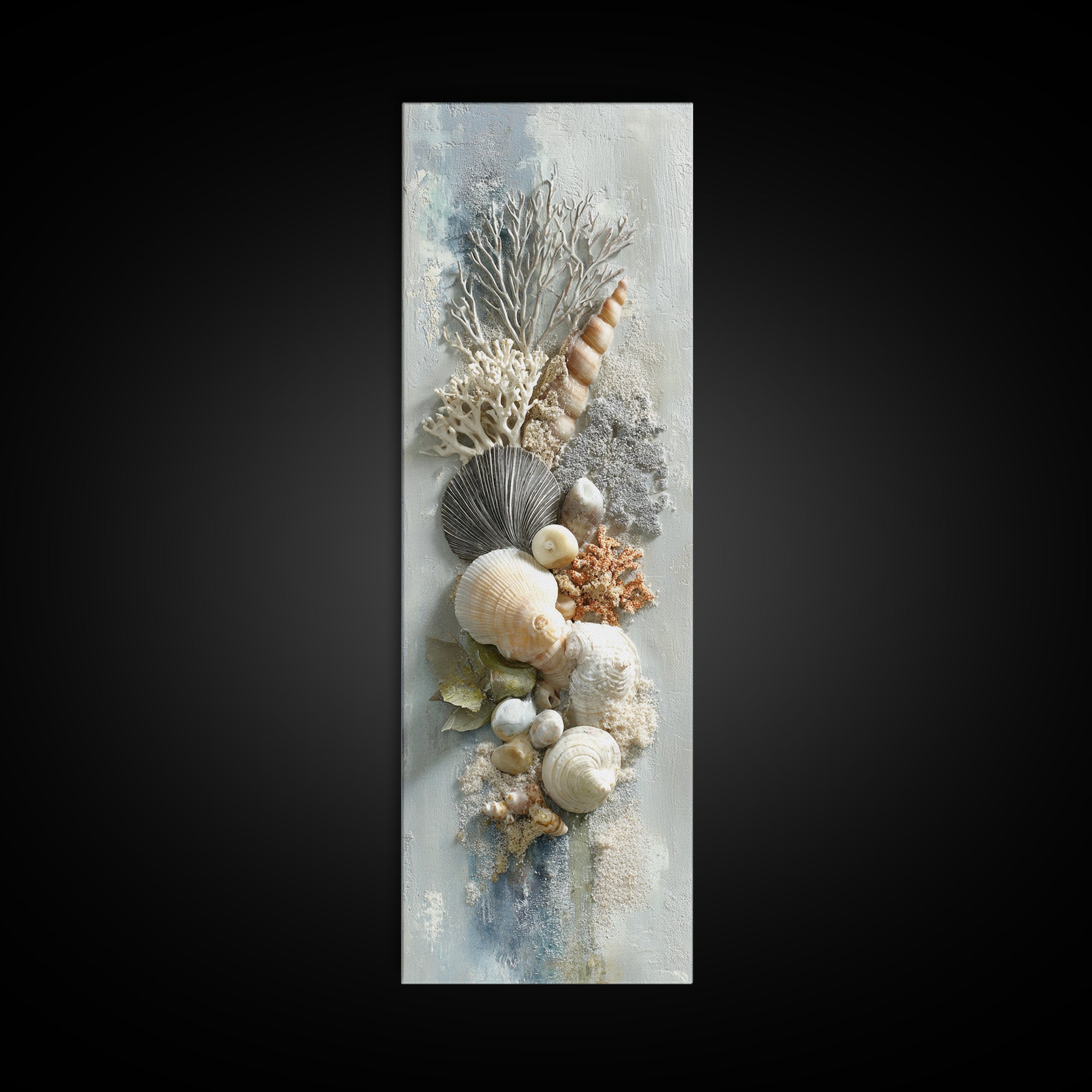 Coral and Shell Arrangement Framed Canvas Print, Bathroom Art, Bathroom Decor, Fine Art, Spa, Bathroom Accessories, Modern Art, BAT-1x3-71