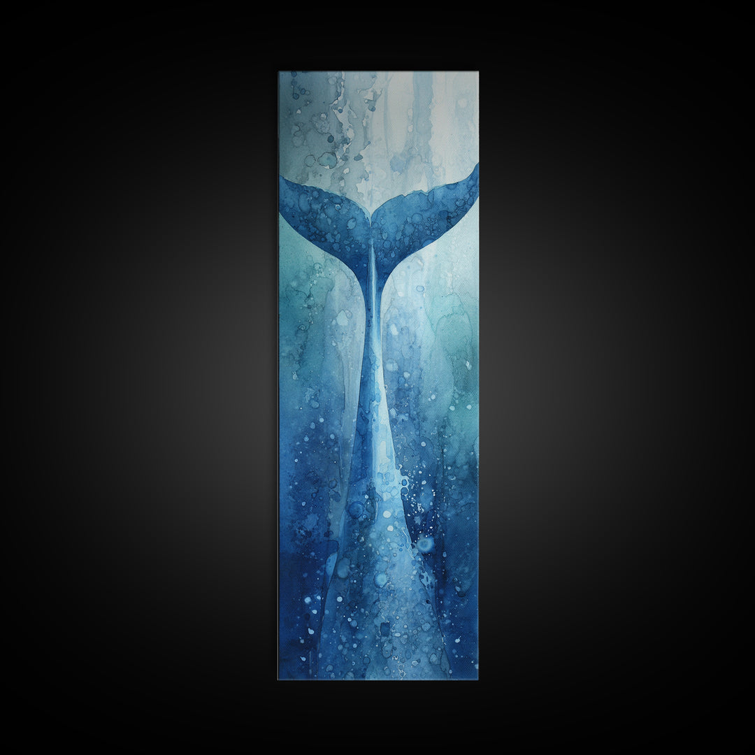 Watercolor Whale Tail Framed Canvas Print, Bathroom Art, Wall Hanging, Bathroom Decor, Oil Painting, Spa, Modern Art, BAT-1x3-75