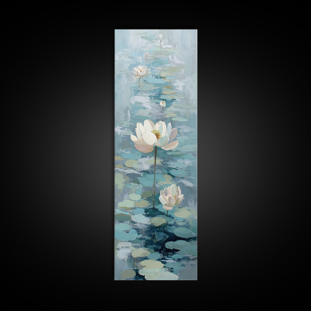 Lotus Flower Floating on Calm Water Framed Canvas Print, Bathroom Art, Funny Bathroom Art, Bathroom Decor, Watercolor Art, Spa, BAT-1x3-8