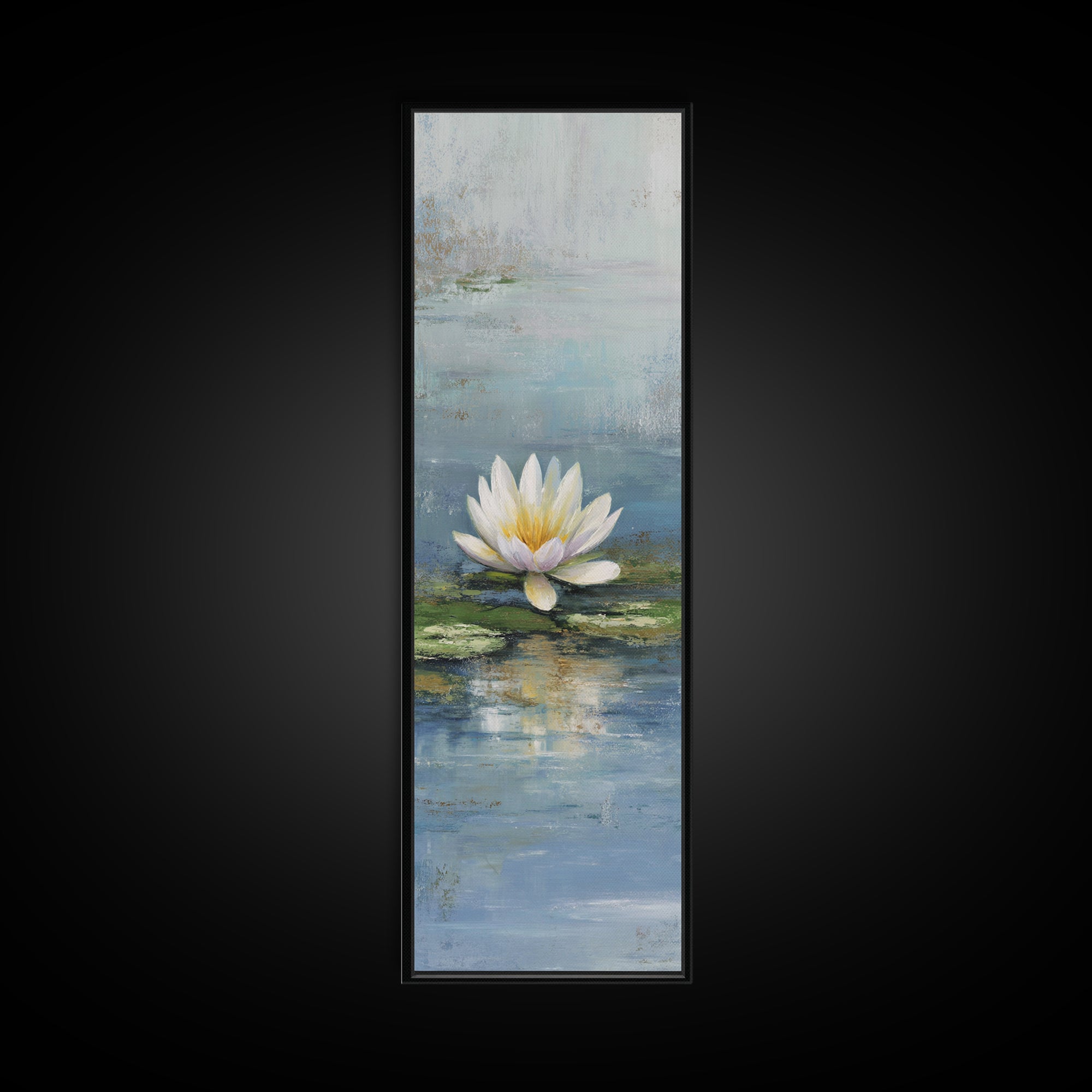Lotus Flower Floating on Calm Water Framed Canvas Print, Bathroom Art, Printable Wall Art, Bathroom Decor, Oil Painting, Spa, BAT-1x3-80