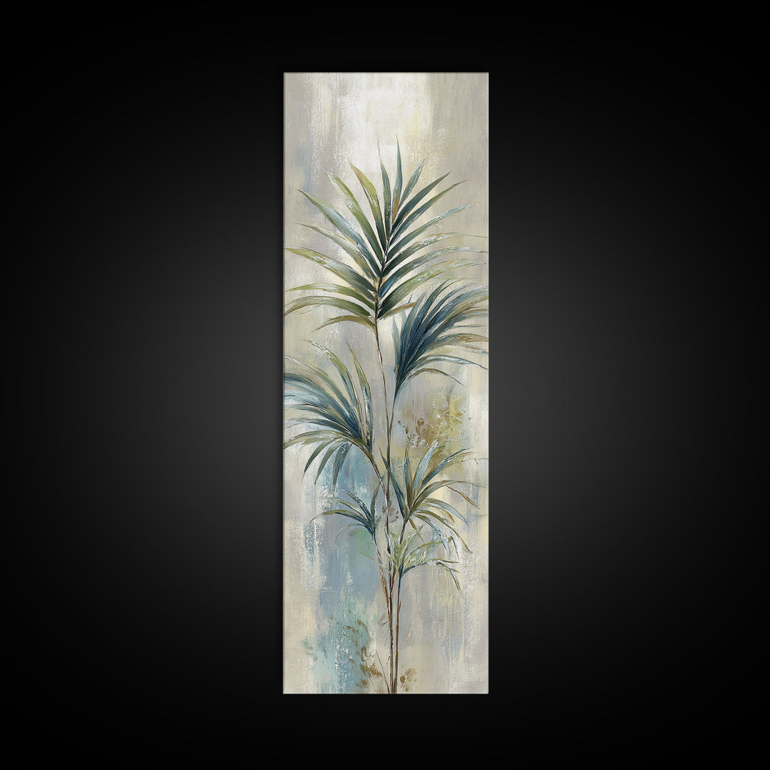 Simple Palm Frond on Off White Linen Framed Canvas Print, Bathroom Art, Bathroom Decor, Abstract Art, Spa, Modern Wall Art, BAT-1x3-83