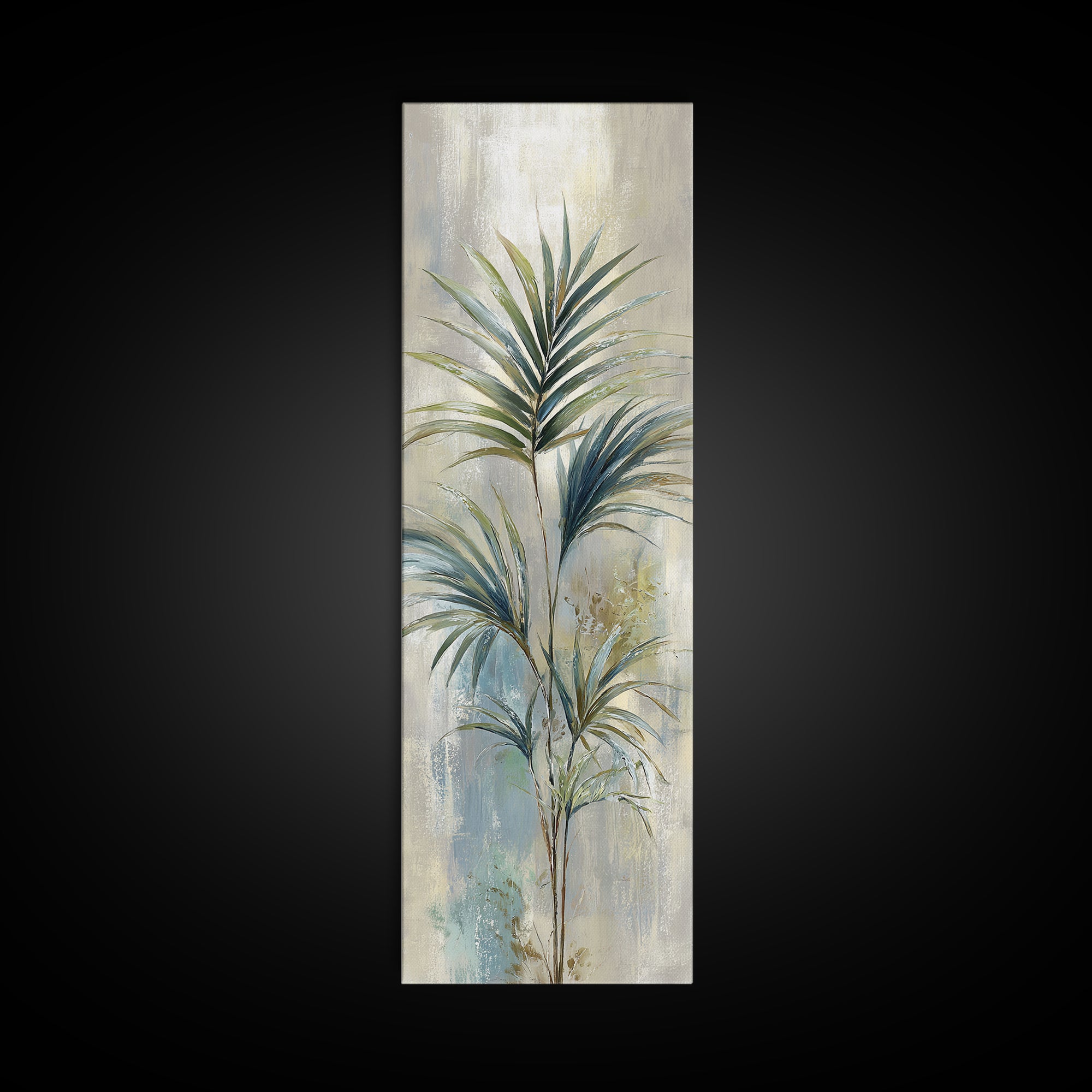 Simple Palm Frond on Off White Linen Framed Canvas Print, Bathroom Art, Bathroom Decor, Abstract Art, Spa, Modern Wall Art, BAT-1x3-83