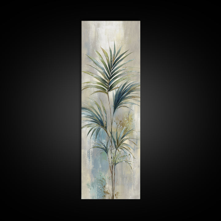 Simple Palm Frond on Off White Linen Framed Canvas Print, Bathroom Art, Bathroom Decor, Abstract Art, Spa, Modern Wall Art, BAT-1x3-83