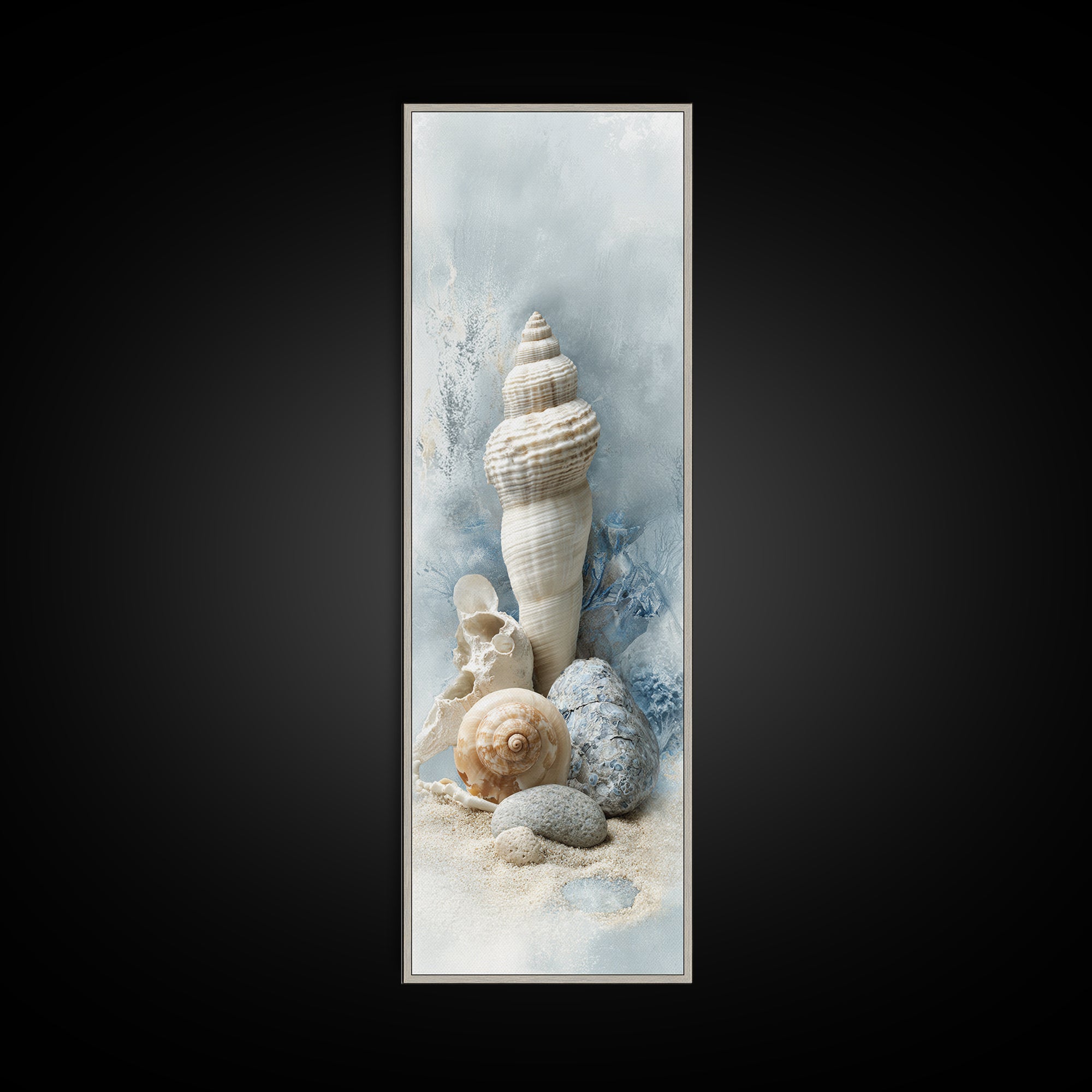 Minimal Seashell Still Life on Pale Sand Framed Canvas Print, Bathroom Art, Canvas Wall Art, Bathroom Decor, Fine Art, Spa, BAT-1x3-87