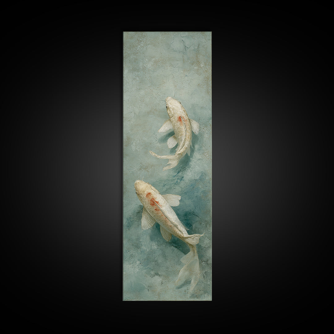 Minimal Koi Fish Swimming Through Clear Water Framed Canvas Print, Bathroom Art, Custom Pet Portrait, Bathroom Decor, Spa, BAT-1x3-92