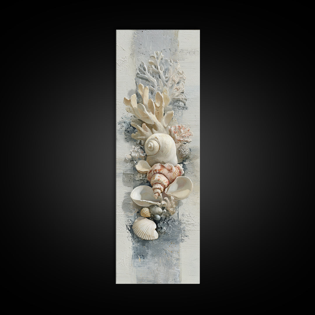 Coral and Shell Arrangement Canvas Print, Bathroom Art, Dopamine Decor, Bathroom Decor, Fine Art, Spa, Halloween Art, BAT-1x3-95