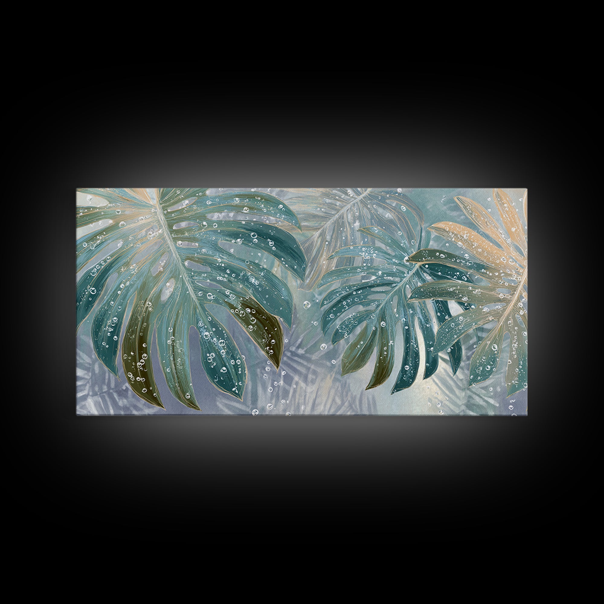 Tropical Leaf Silhouette Framed Canvas Print, Bathroom Art, Fine Art Print, Bathroom Decor, Watercolor Art, Spa, Poster, BAT-2x1-10