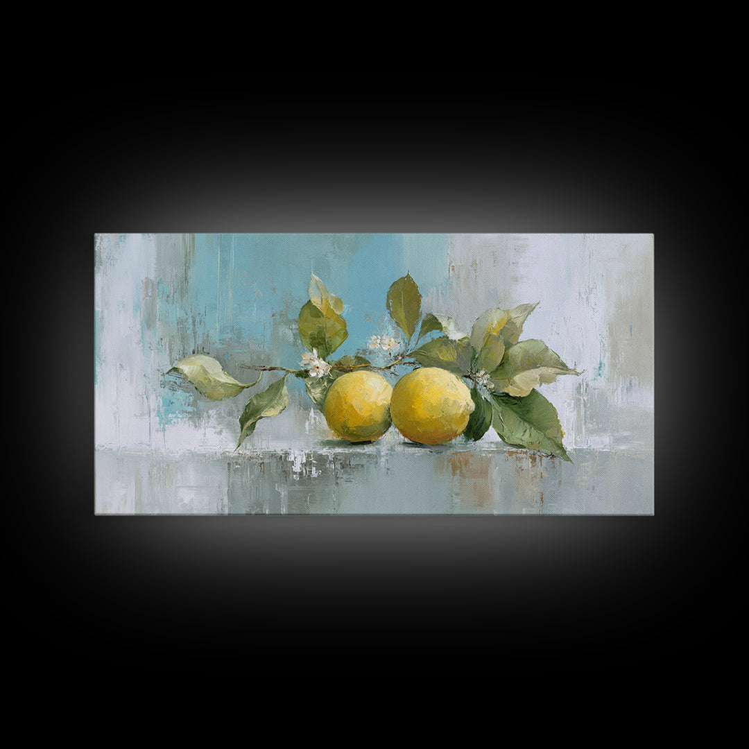 Lemon and Botanical Still Life Canvas Print, Bathroom Art, Neutral Decor, Bathroom Decor, Fine Art, Spa, Wall Art, Home Decor, BAT-2x1-2